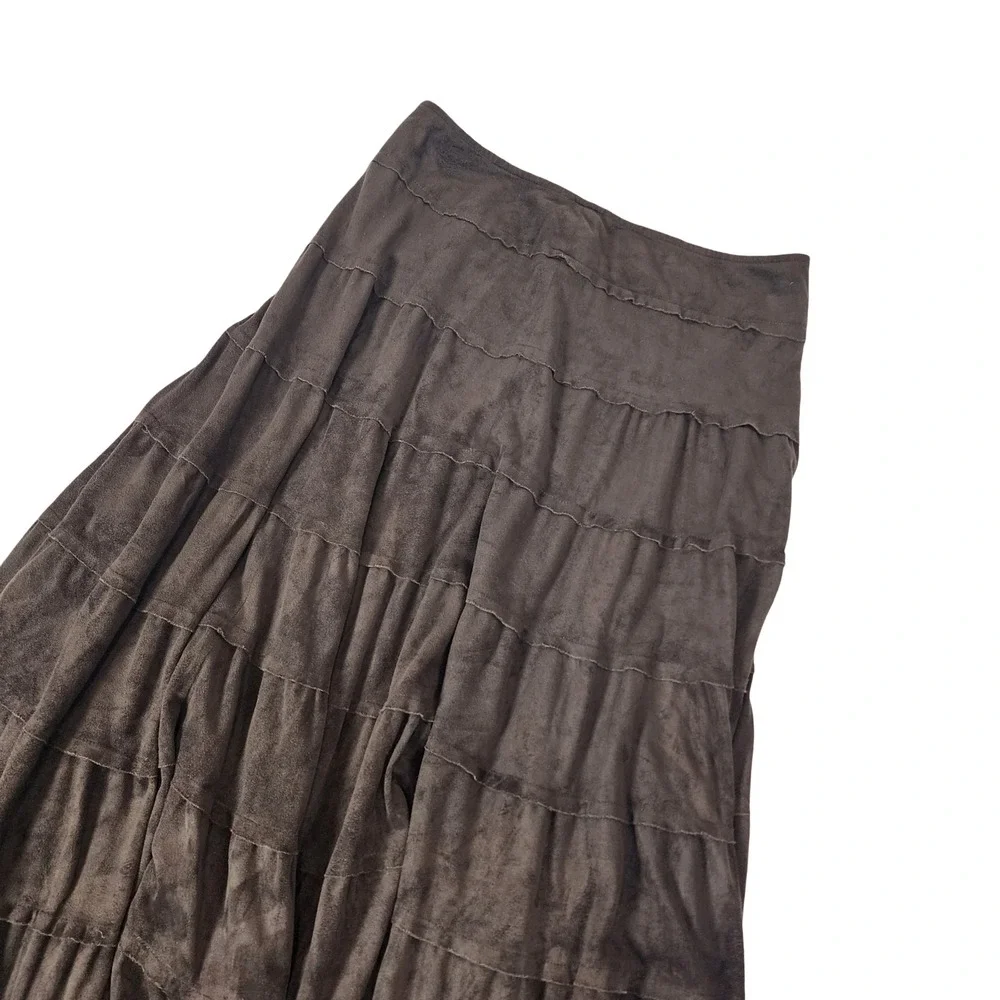 Tribal Brown Faux Suede Tiered‎ Maxi Skirt Womens Size 6 Boho Western 41760-435